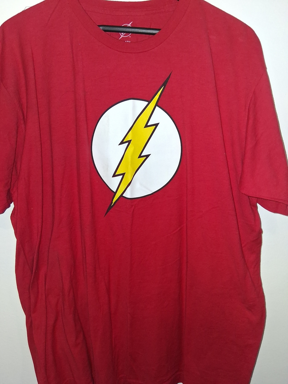 Men's Red Short-Sleeve Graphic Tee with Yellow Lightning Bolt